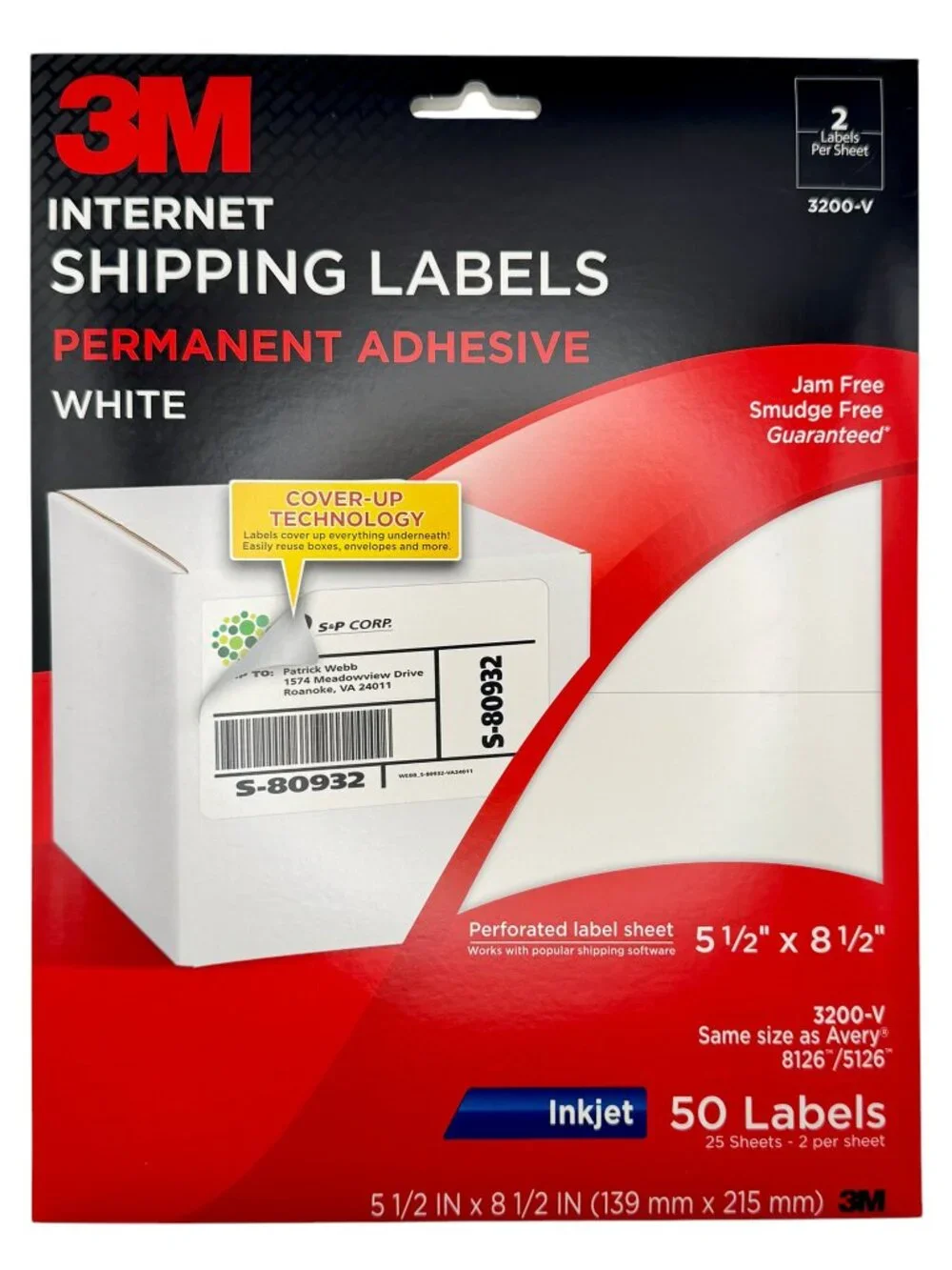 5 Pack 3M Inkjet Shipping Labels 3200-V 5.5
